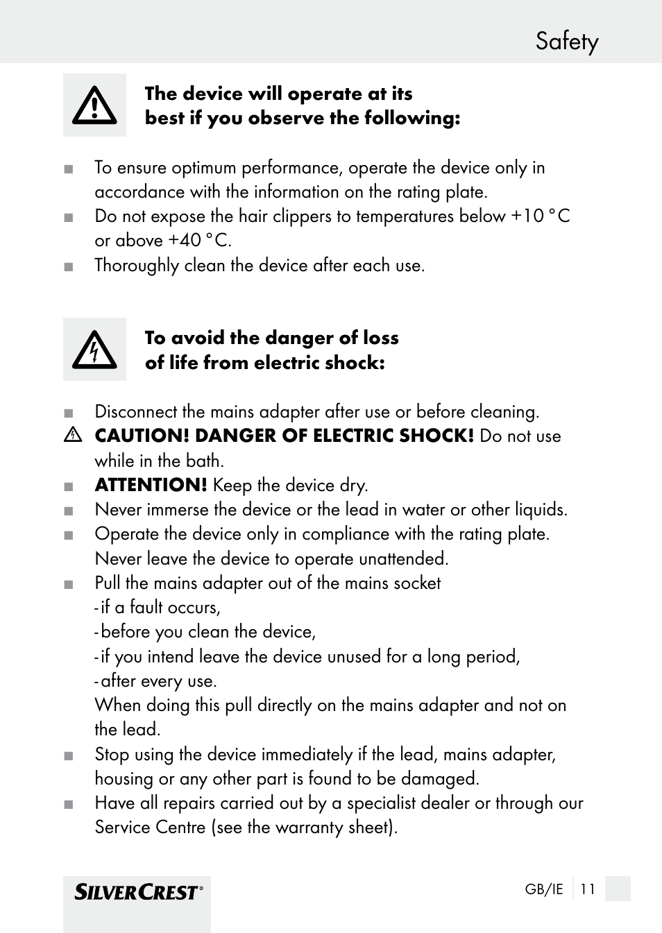Safety | Silvercrest SHBS 1000 A1 User Manual | Page 11 / 25