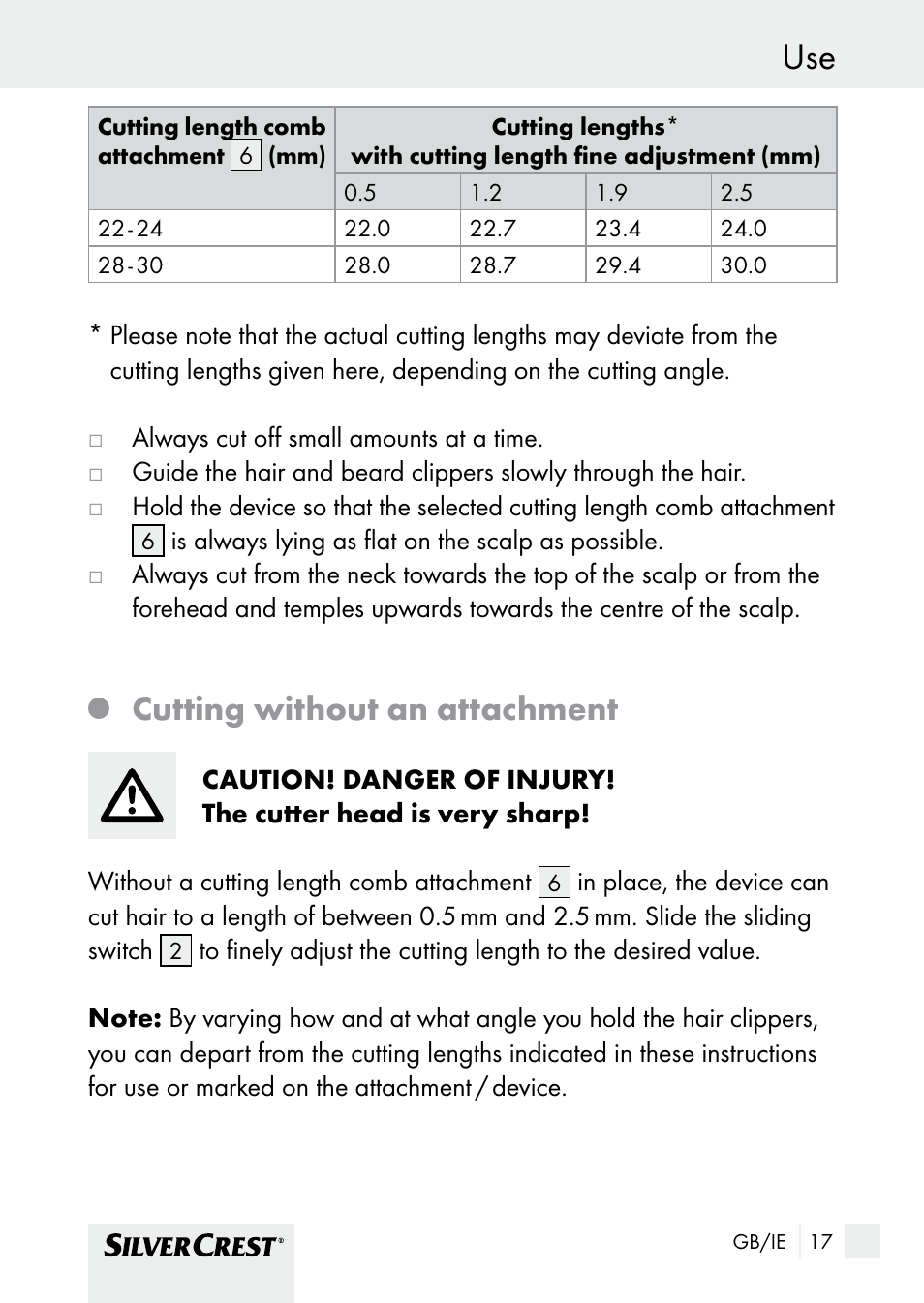 Cutting without an attachment | Silvercrest SHBS 1000 A1 User Manual | Page 17 / 25