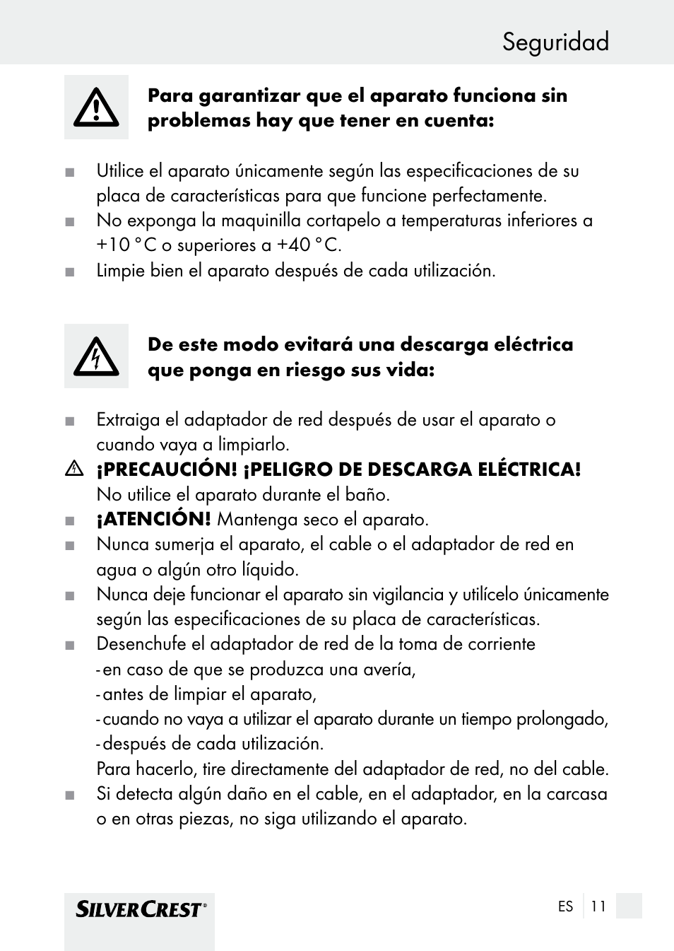 Seguridad | Silvercrest SHBS 1000 A1 User Manual | Page 11 / 101