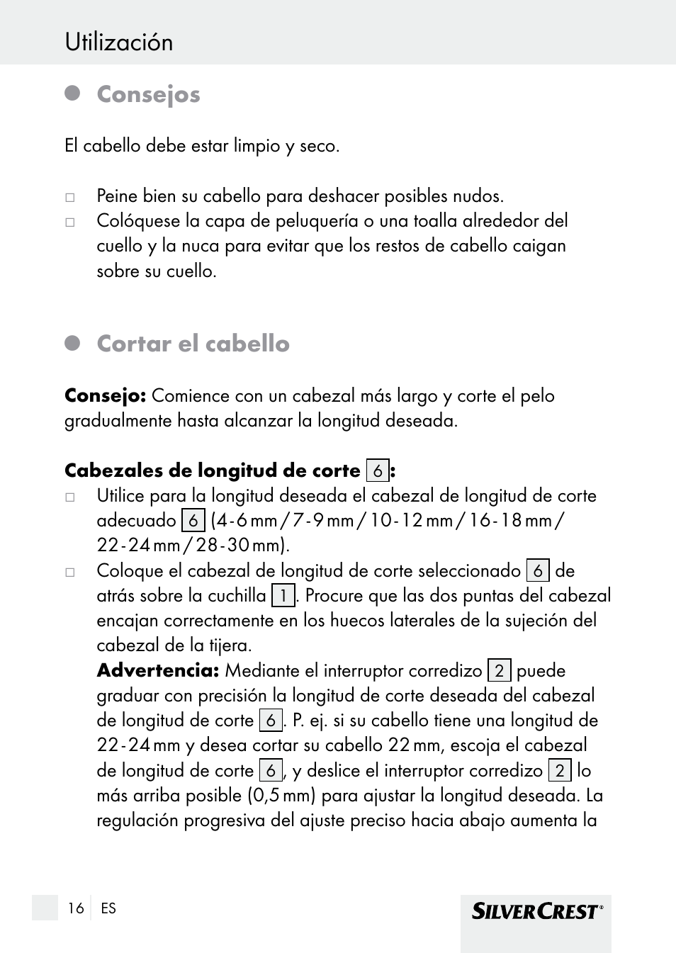 Utilización, Consejos, Cortar el cabello | Silvercrest SHBS 1000 A1 User Manual | Page 16 / 101