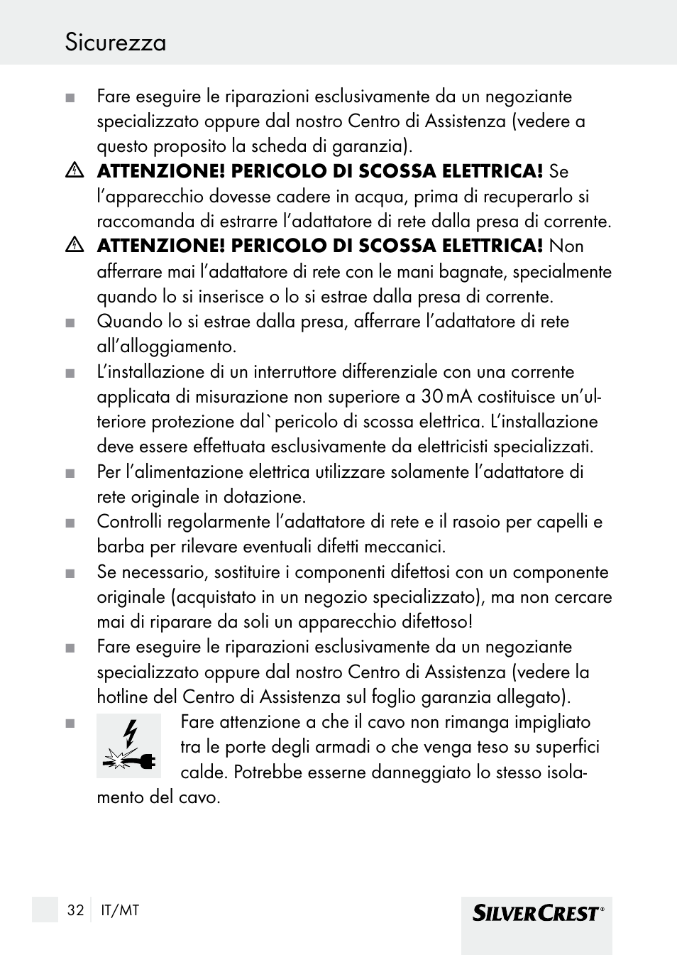 Sicurezza | Silvercrest SHBS 1000 A1 User Manual | Page 32 / 101