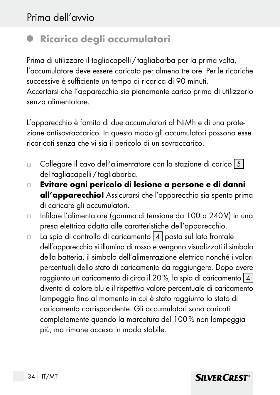 Prima dell’avvio, Ricarica degli accumulatori | Silvercrest SHBS 1000 A1 User Manual | Page 34 / 101