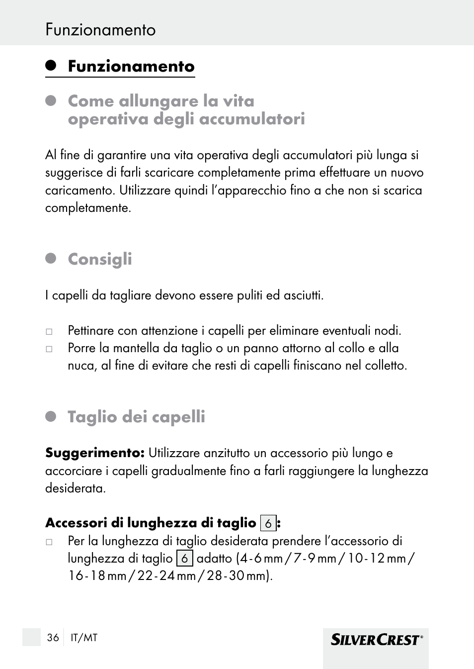 Funzionamento, Consigli, Taglio dei capelli | Silvercrest SHBS 1000 A1 User Manual | Page 36 / 101