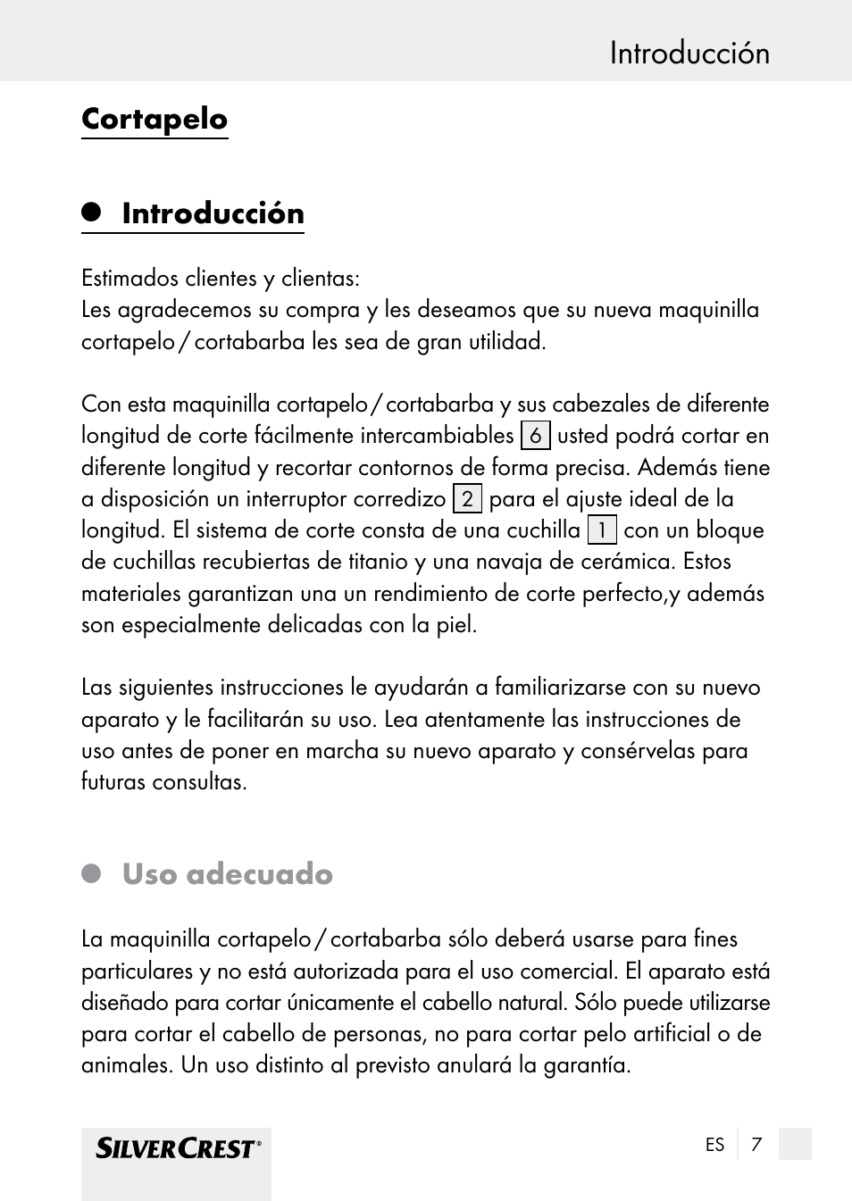 Introducción, Cortapelo, Uso adecuado | Silvercrest SHBS 1000 A1 User Manual | Page 7 / 101