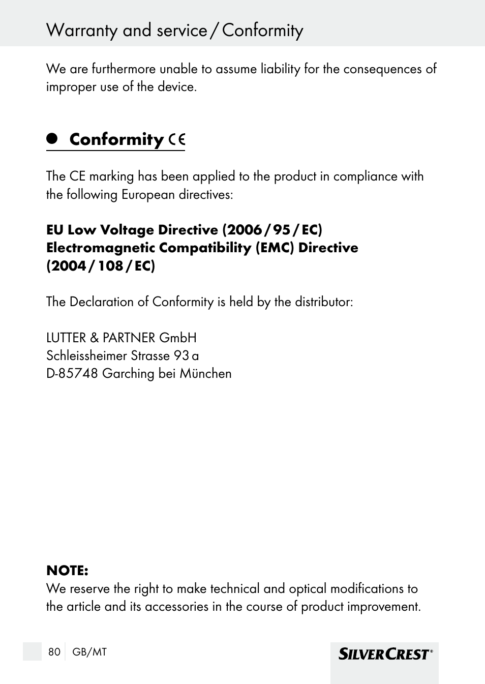 Warranty and service / conformity, Conformity | Silvercrest SHBS 1000 A1 User Manual | Page 80 / 101