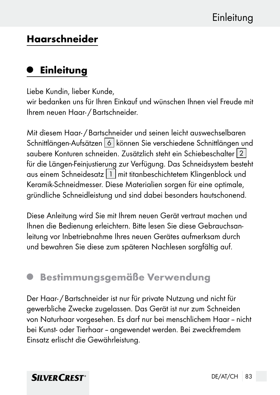 Haarschneider, Einleitung, Bestimmungsgemäße verwendung | Silvercrest SHBS 1000 A1 User Manual | Page 83 / 101