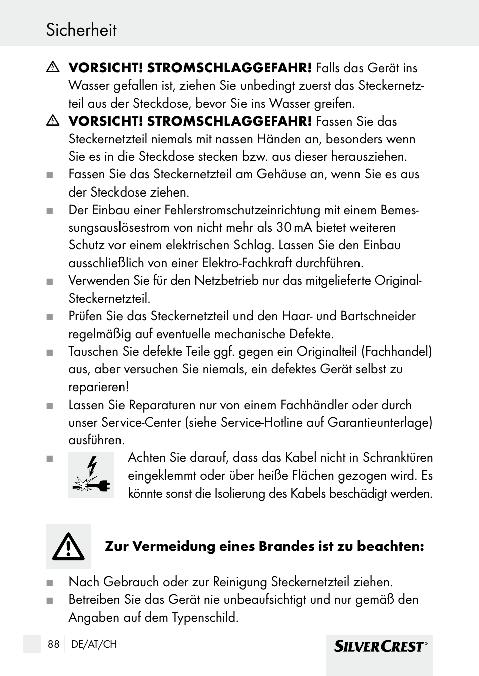 Sicherheit | Silvercrest SHBS 1000 A1 User Manual | Page 88 / 101