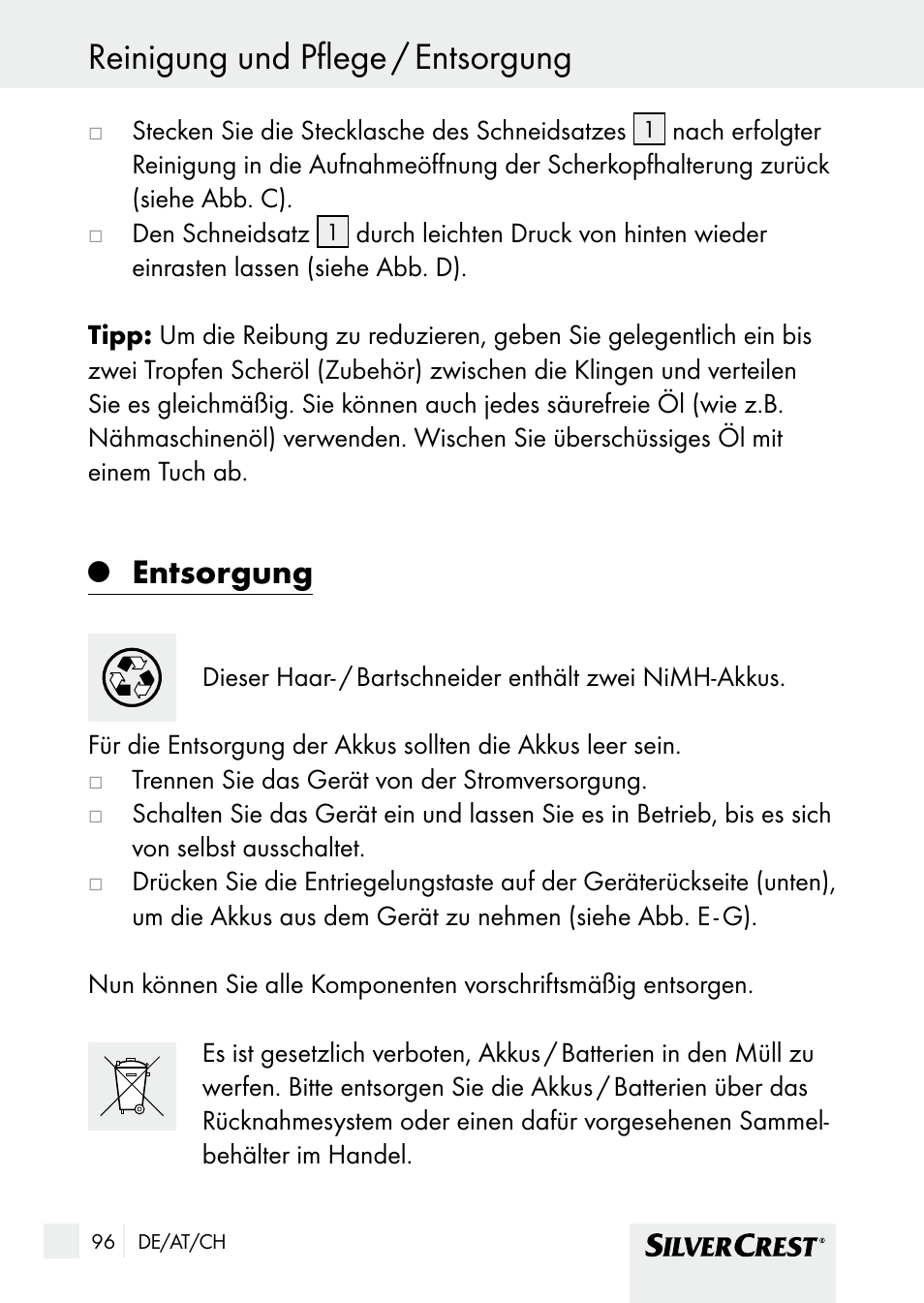 Reinigung und pflege / entsorgung, Entsorgung | Silvercrest SHBS 1000 A1 User Manual | Page 96 / 101