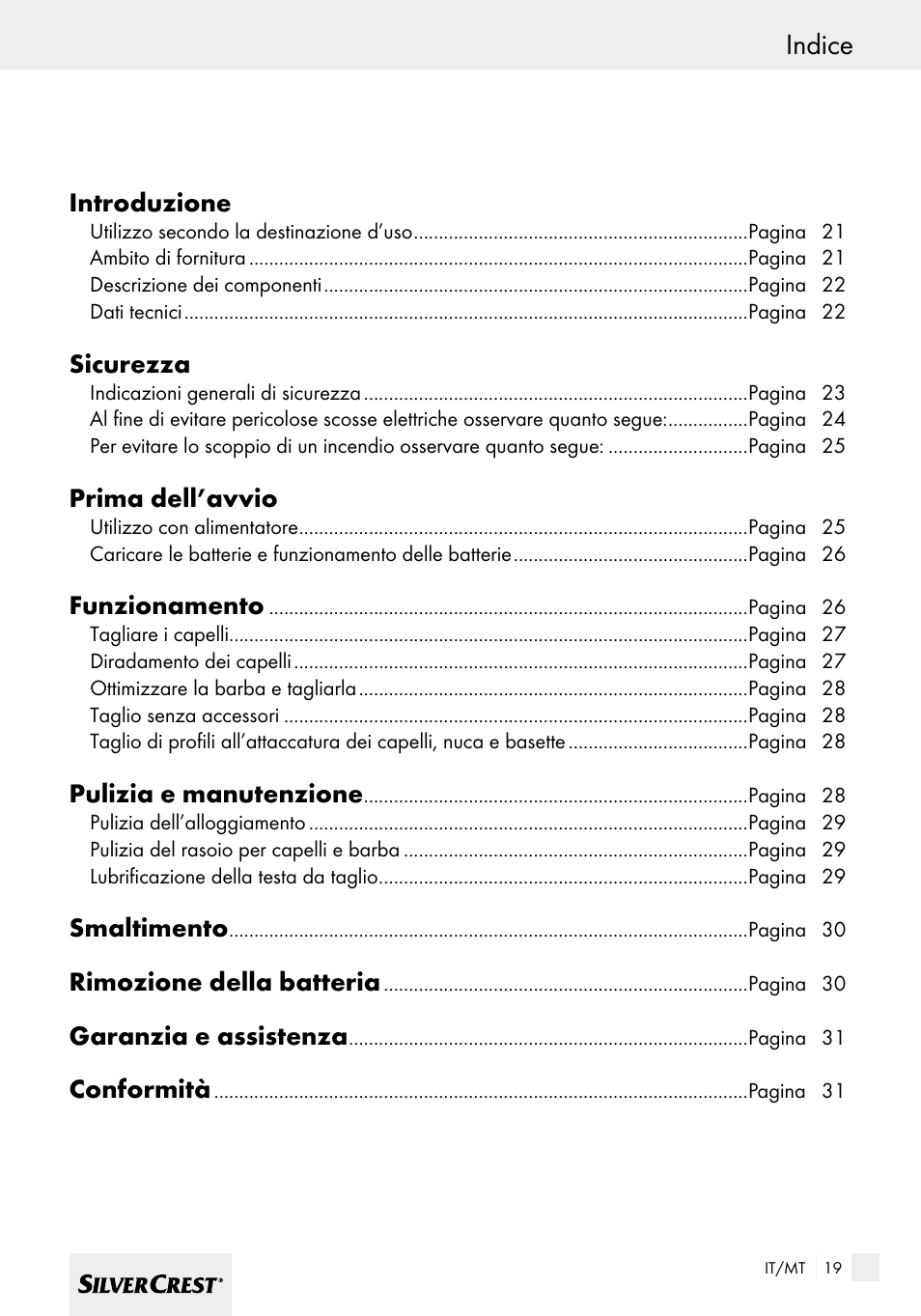 Indice | Silvercrest SHBS 600 A1 User Manual | Page 19 / 77