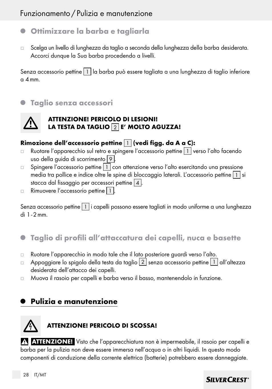 Funzionamento / pulizia e manutenzione, Ottimizzare la barba e tagliarla, Taglio senza accessori | Pulizia e manutenzione | Silvercrest SHBS 600 A1 User Manual | Page 28 / 77