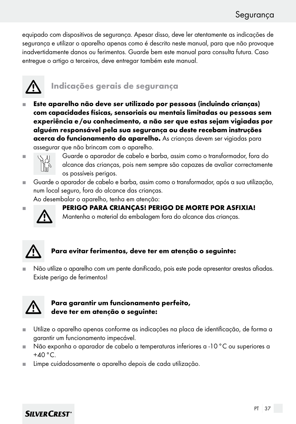 Segurança, Indicações gerais de segurança | Silvercrest SHBS 600 A1 User Manual | Page 37 / 77