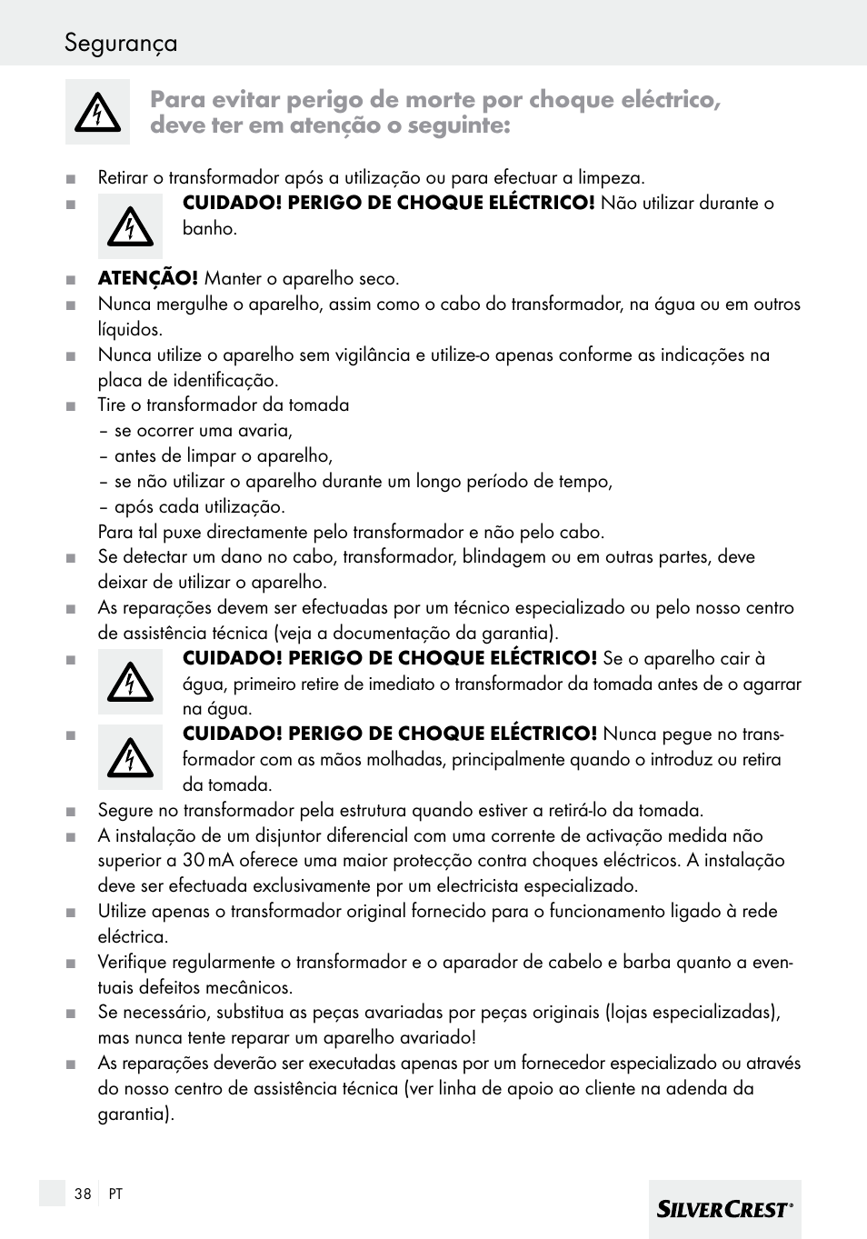 Segurança | Silvercrest SHBS 600 A1 User Manual | Page 38 / 77