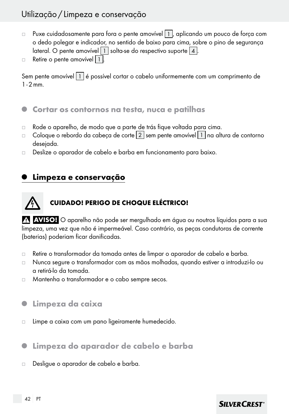 Utilização / limpeza e conservação, Cortar os contornos na testa, nuca e patilhas, Limpeza e conservação | Limpeza da caixa, Limpeza do aparador de cabelo e barba | Silvercrest SHBS 600 A1 User Manual | Page 42 / 77