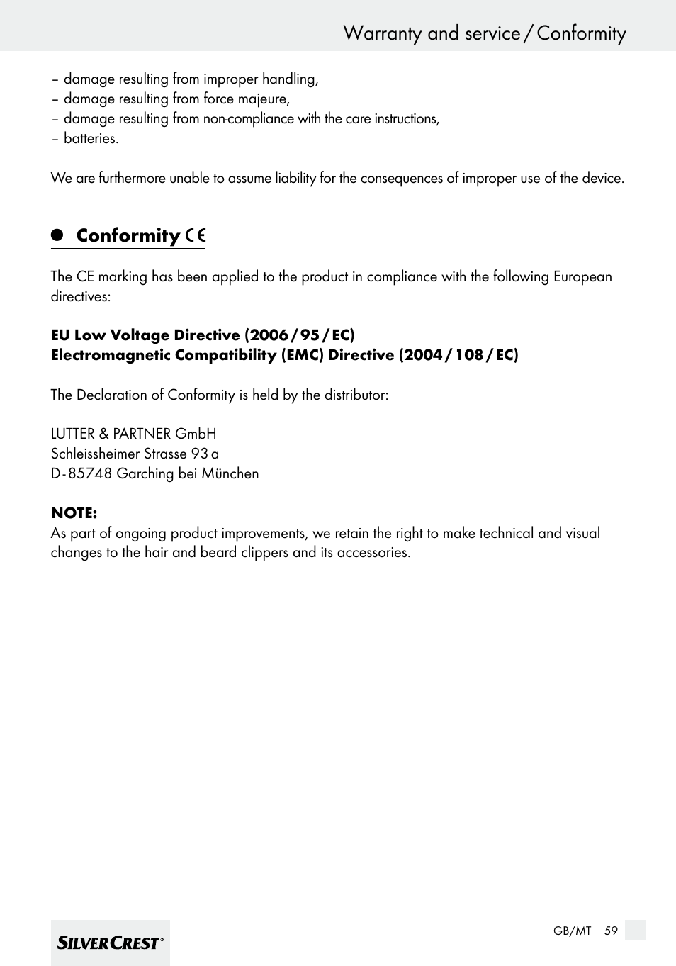 Warranty and service / conformity, Conformity | Silvercrest SHBS 600 A1 User Manual | Page 59 / 77