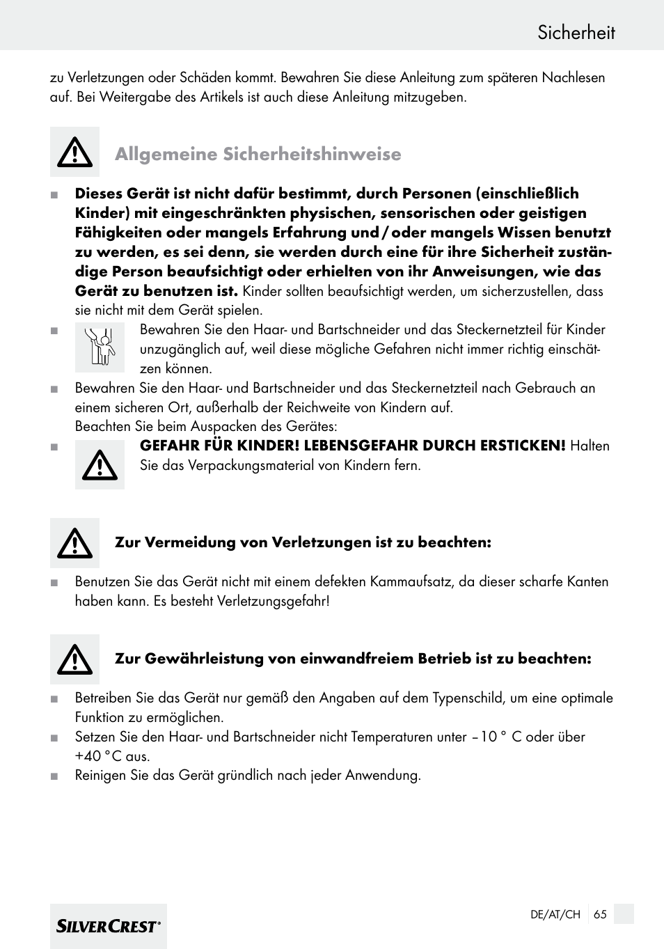 Sicherheit, Allgemeine sicherheitshinweise | Silvercrest SHBS 600 A1 User Manual | Page 65 / 77