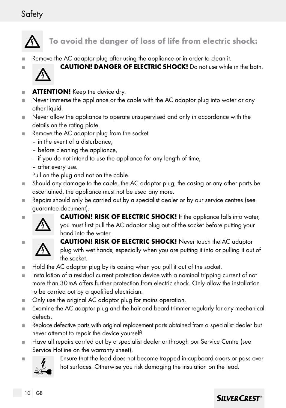 Safety | Silvercrest SHBS 600 A1 User Manual | Page 10 / 101
