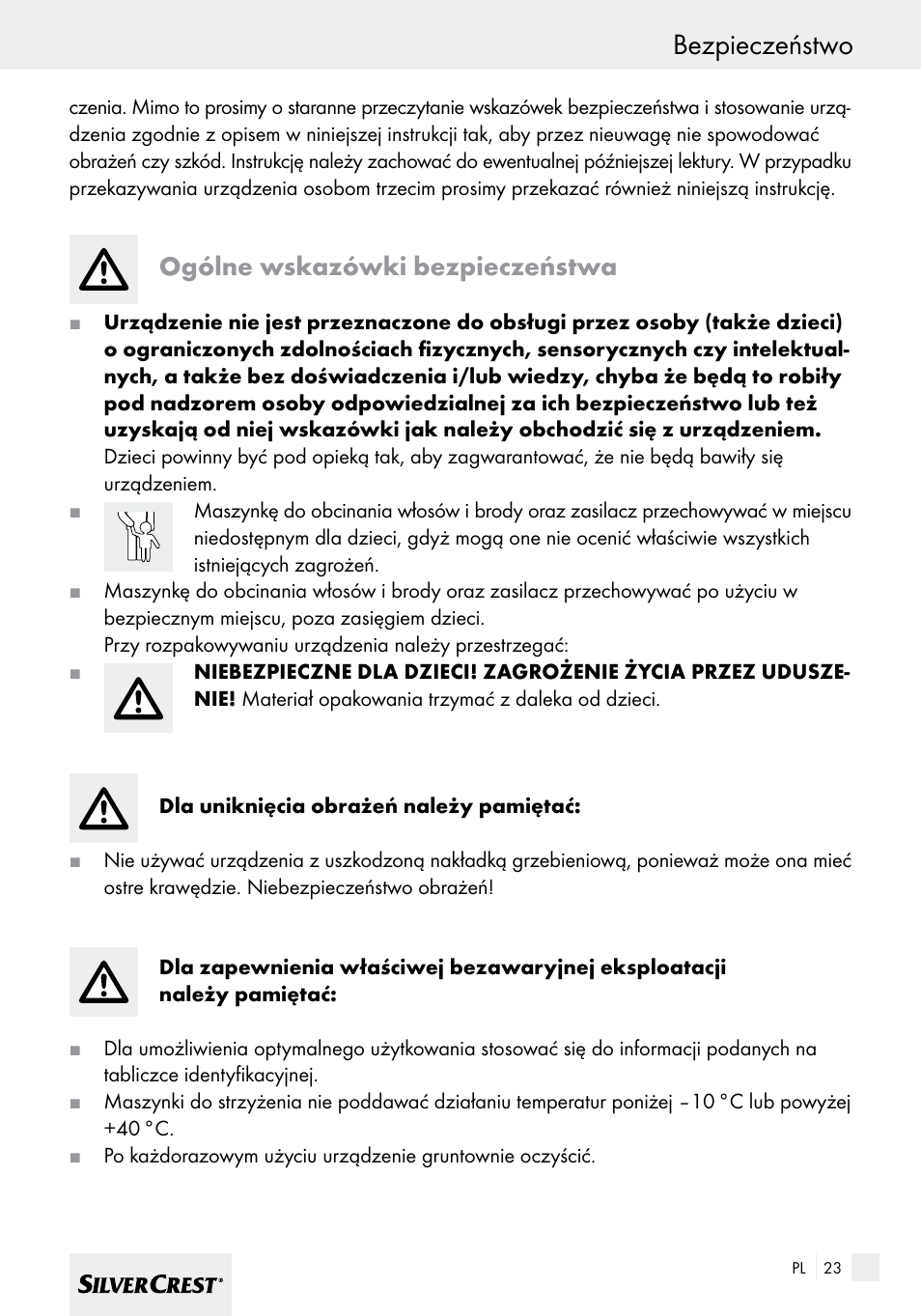 Bezpieczeństwo, Ogólne wskazówki bezpieczeństwa | Silvercrest SHBS 600 A1 User Manual | Page 23 / 101
