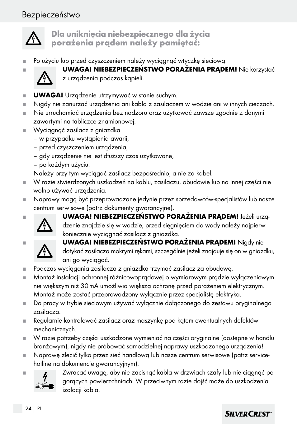 Bezpieczeństwo | Silvercrest SHBS 600 A1 User Manual | Page 24 / 101