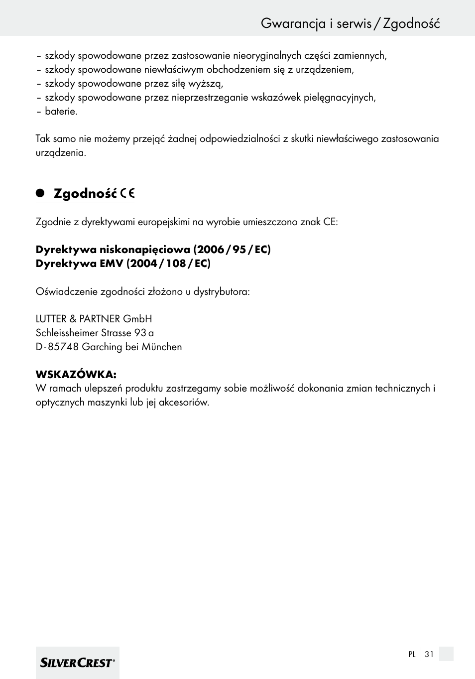 Gwarancja i serwis / zgodność, Zgodność | Silvercrest SHBS 600 A1 User Manual | Page 31 / 101