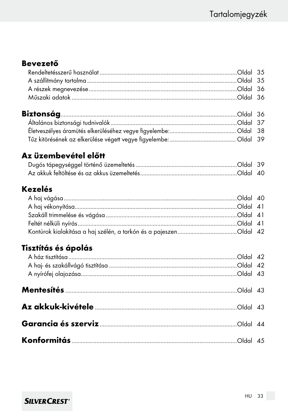 Tartalomjegyzék | Silvercrest SHBS 600 A1 User Manual | Page 33 / 101