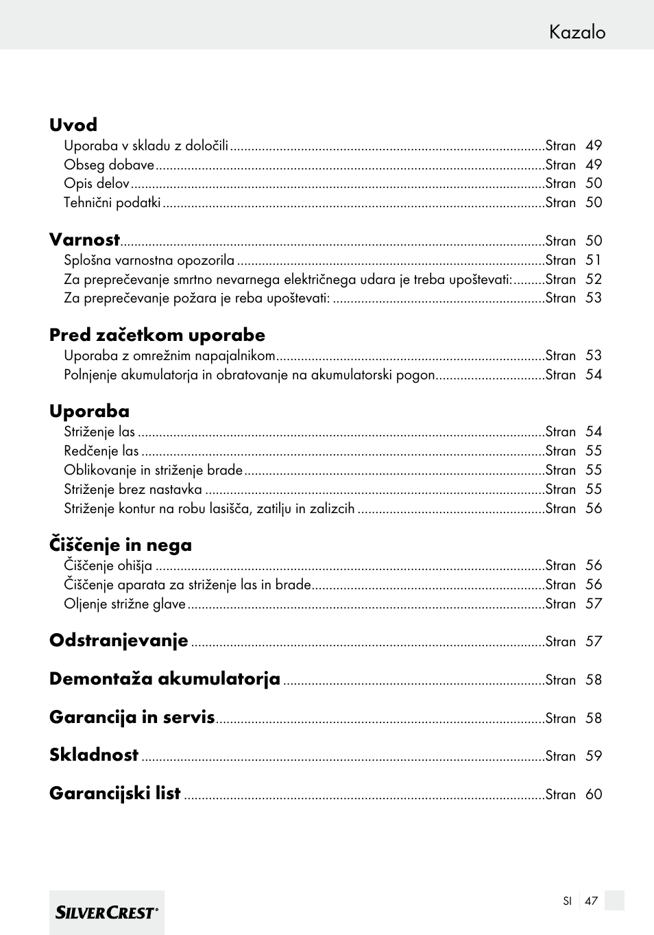 Kazalo | Silvercrest SHBS 600 A1 User Manual | Page 47 / 101
