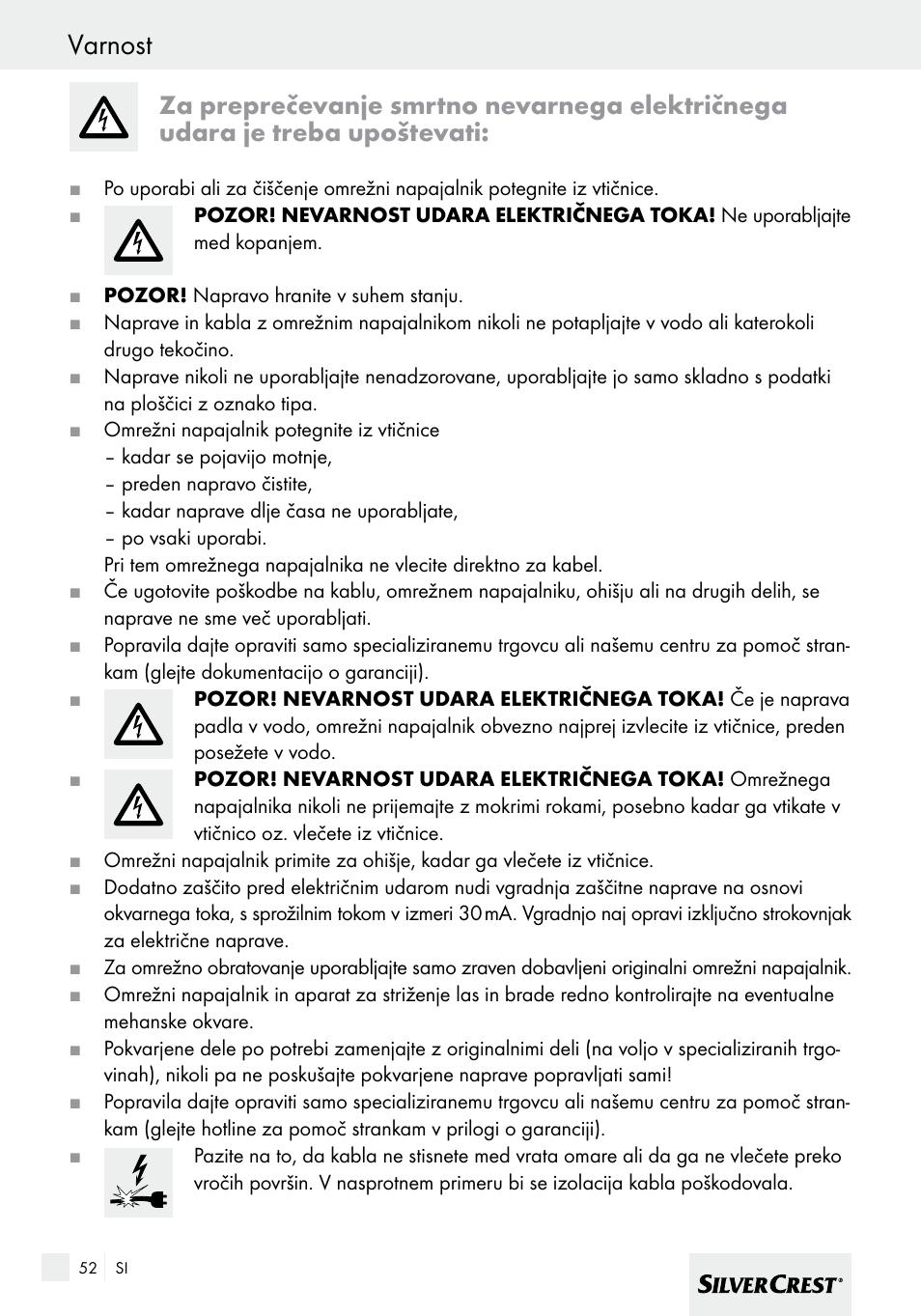Varnost | Silvercrest SHBS 600 A1 User Manual | Page 52 / 101