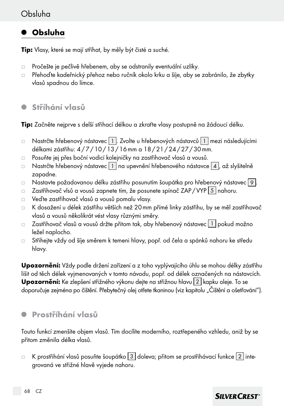 Obsluha, Stříhání vlasů, Prostříhání vlasů | Silvercrest SHBS 600 A1 User Manual | Page 68 / 101