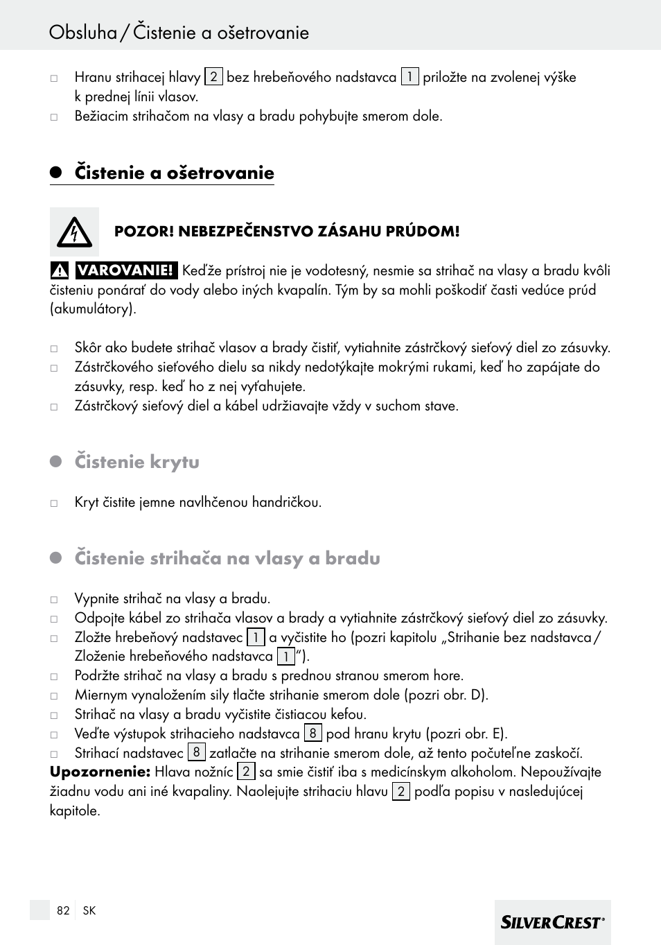 Obsluha / čistenie a ošetrovanie, Čistenie a ošetrovanie, Čistenie krytu | Čistenie strihača na vlasy a bradu | Silvercrest SHBS 600 A1 User Manual | Page 82 / 101