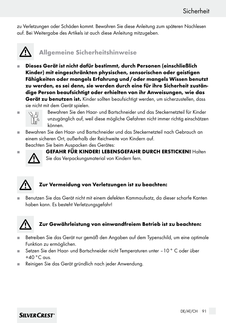 Sicherheit, Allgemeine sicherheitshinweise | Silvercrest SHBS 600 A1 User Manual | Page 91 / 101