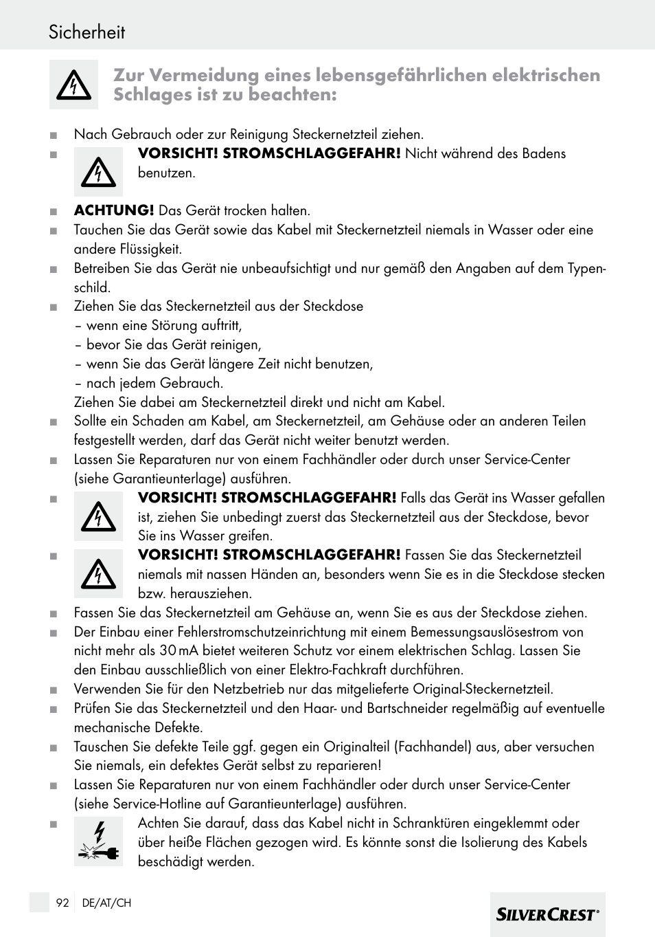 Sicherheit | Silvercrest SHBS 600 A1 User Manual | Page 92 / 101