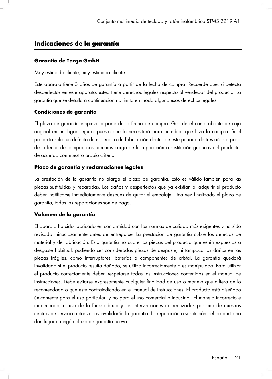 Indicaciones de la garantía | Silvercrest STMS 2219 A1 User Manual | Page 23 / 88