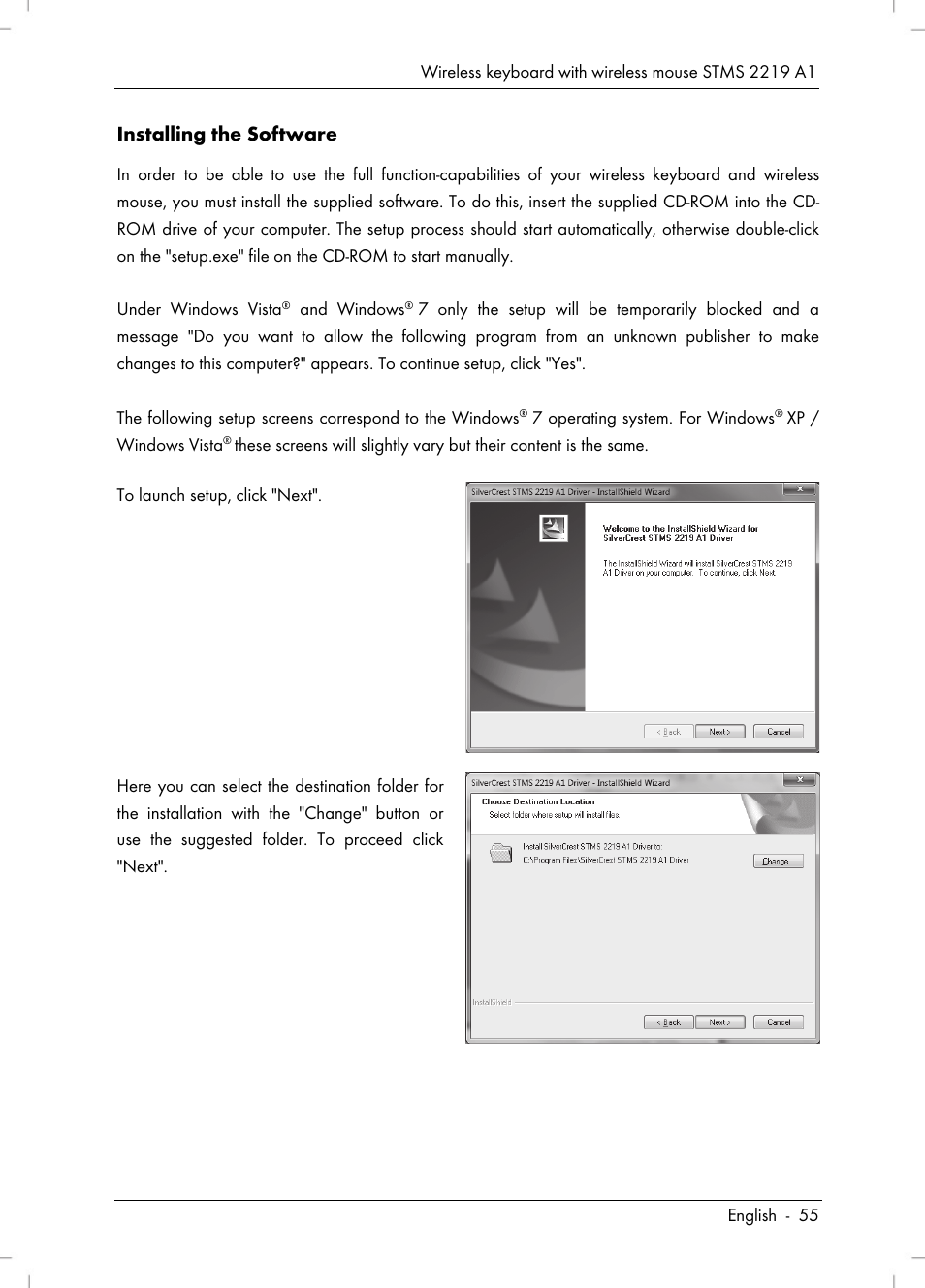 Installing the software | Silvercrest STMS 2219 A1 User Manual | Page 57 / 88