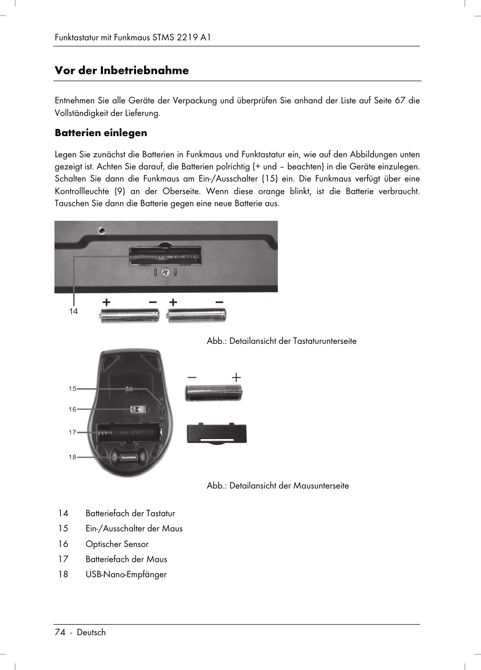 Vor der inbetriebnahme | Silvercrest STMS 2219 A1 User Manual | Page 76 / 88