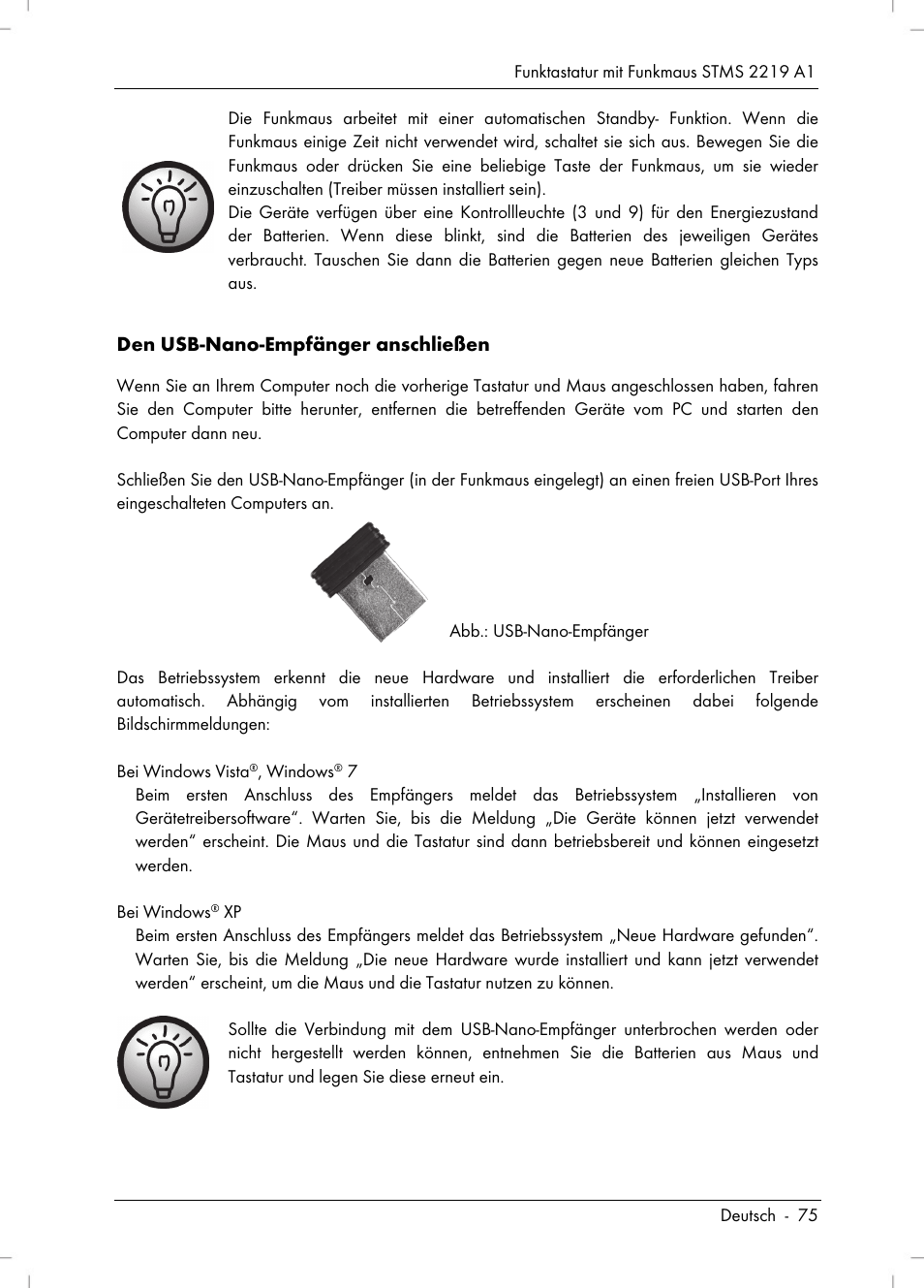 Den usb-nano-empfänger anschließen | Silvercrest STMS 2219 A1 User Manual | Page 77 / 88