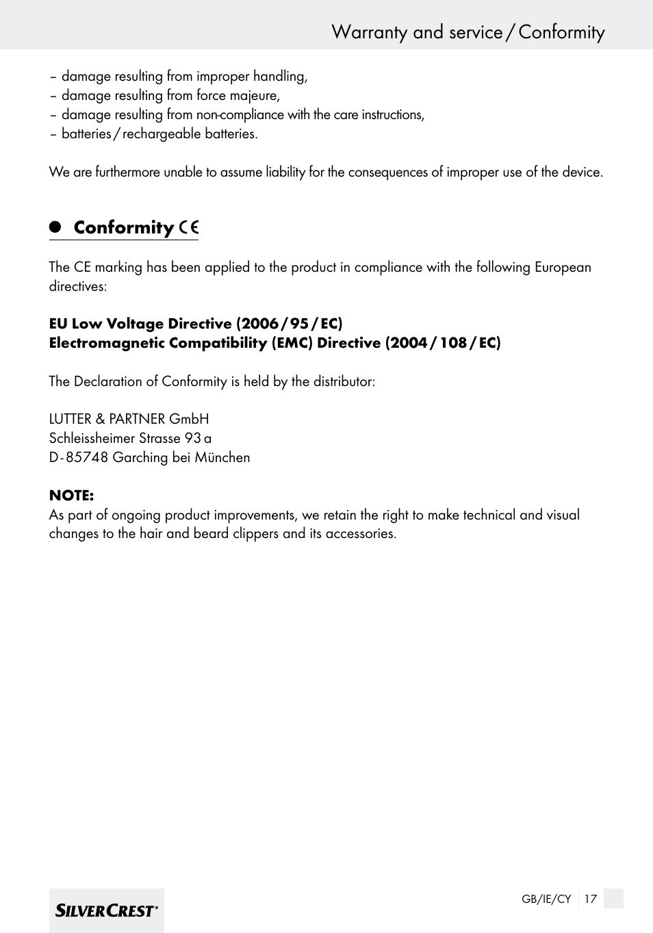 Warranty and service / conformity, Conformity | Silvercrest SHBS 600 A1 User Manual | Page 17 / 33