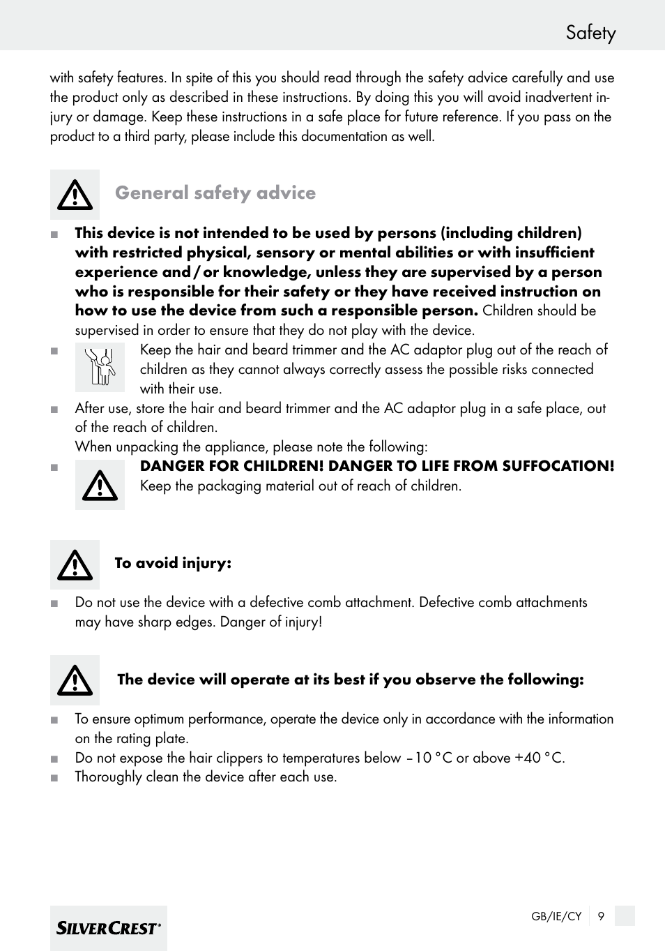 Safety, General safety advice | Silvercrest SHBS 600 A1 User Manual | Page 9 / 33