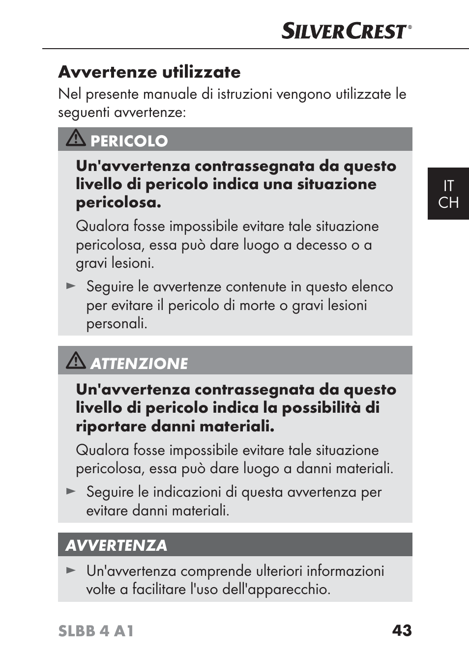 Avvertenze utilizzate | Silvercrest SLBB 4 A1 User Manual | Page 46 / 84