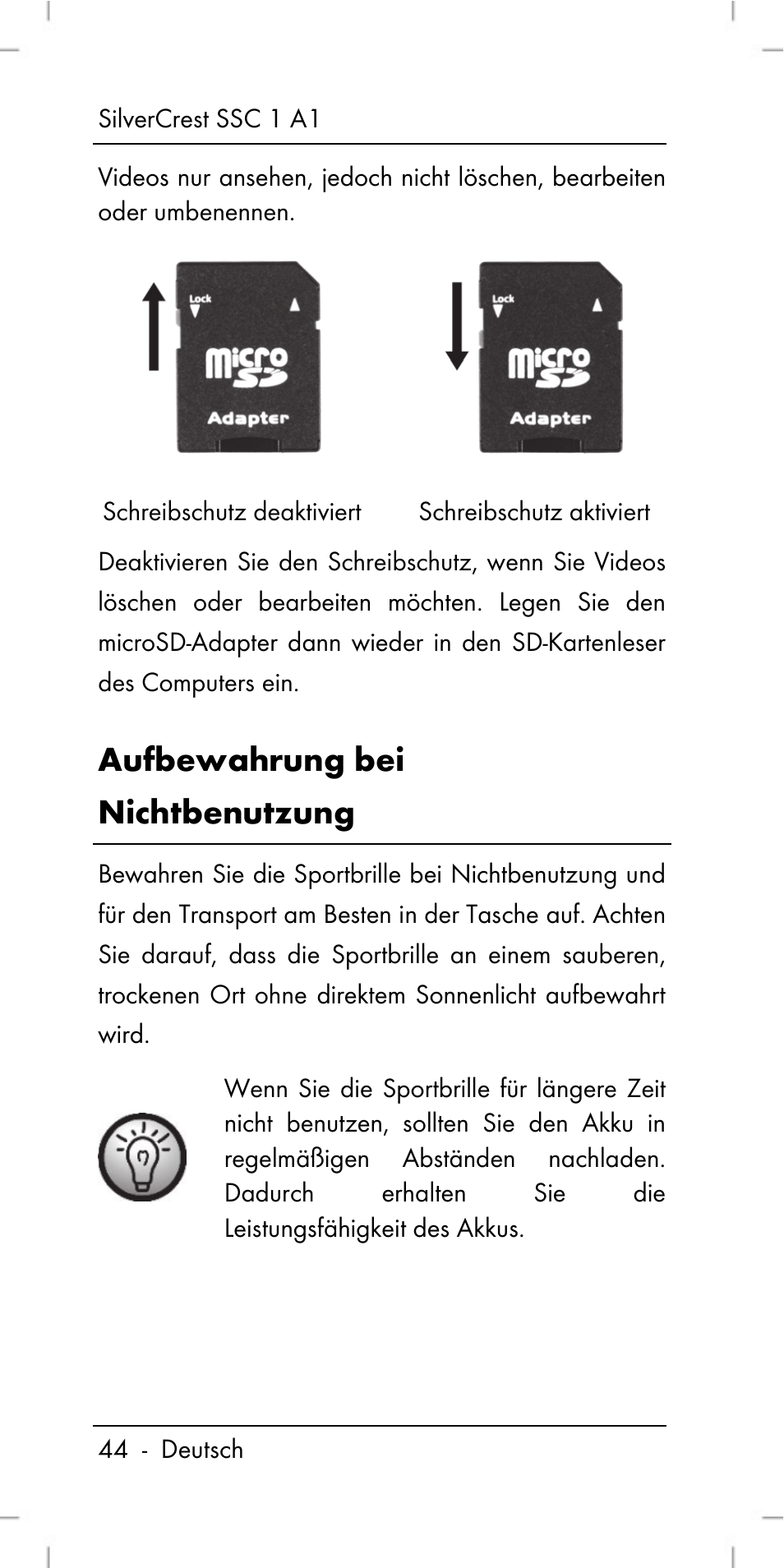 Aufbewahrung bei nichtbenutzung | Silvercrest SSC 1 A1 User Manual | Page 46 / 74