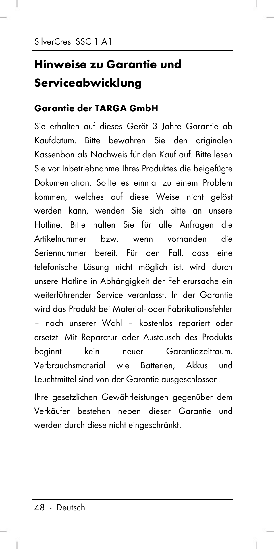 Hinweise zu garantie und serviceabwicklung | Silvercrest SSC 1 A1 User Manual | Page 50 / 74