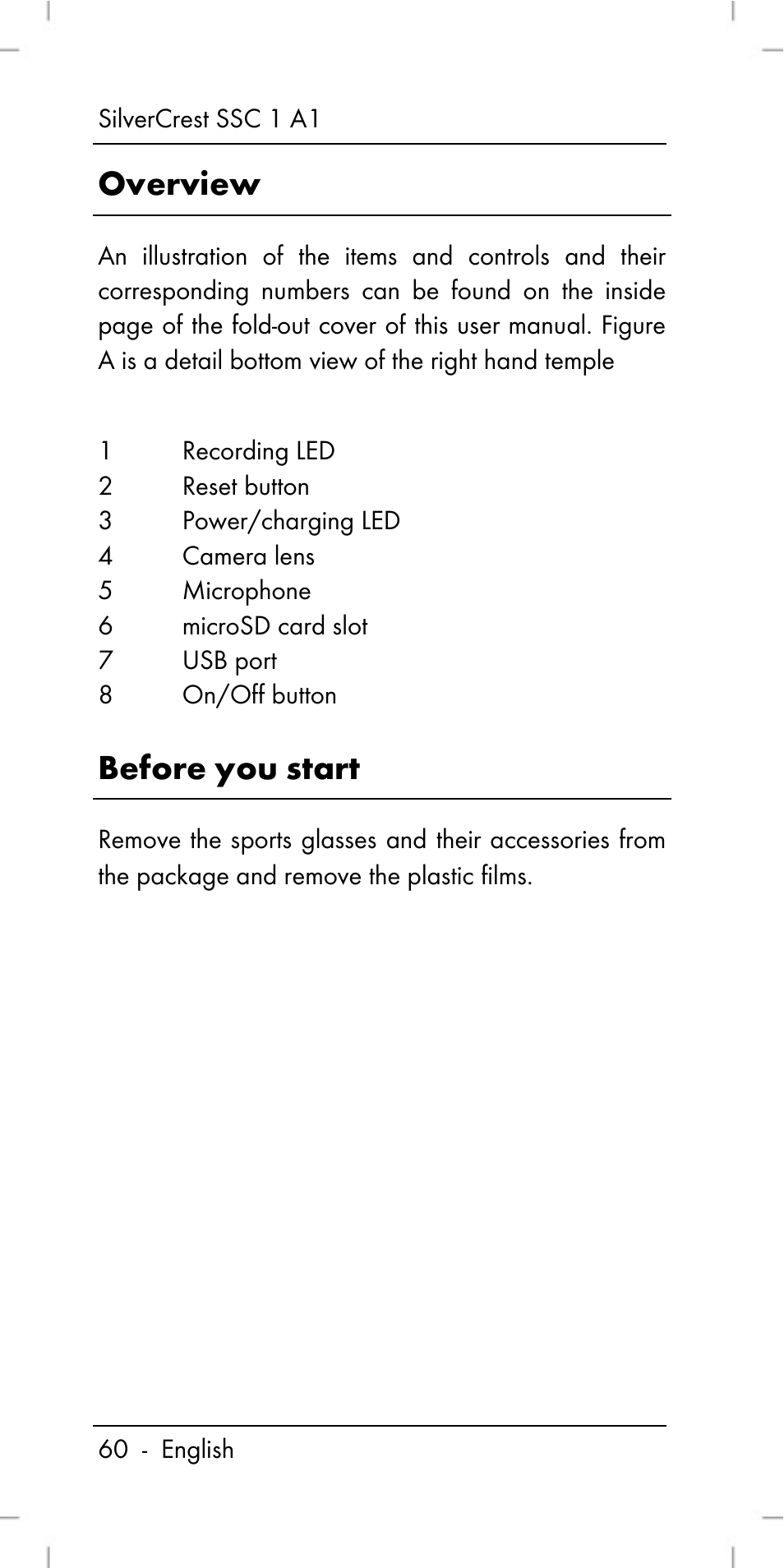 Overview, Before you start | Silvercrest SSC 1 A1 User Manual | Page 62 / 74