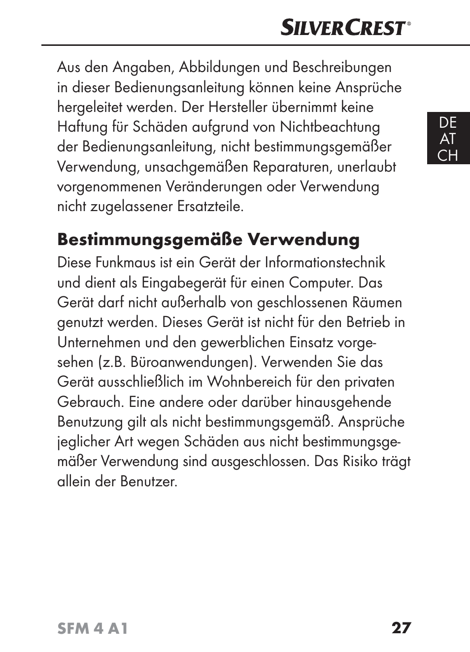 Bestimmungsgemäße verwendung | Silvercrest SFM 4 A1 User Manual | Page 31 / 74