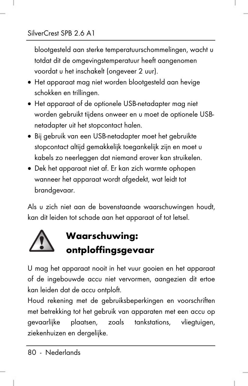 Waarschuwing: ontploffingsgevaar | Silvercrest SPB 2.6 A1 User Manual | Page 82 / 108