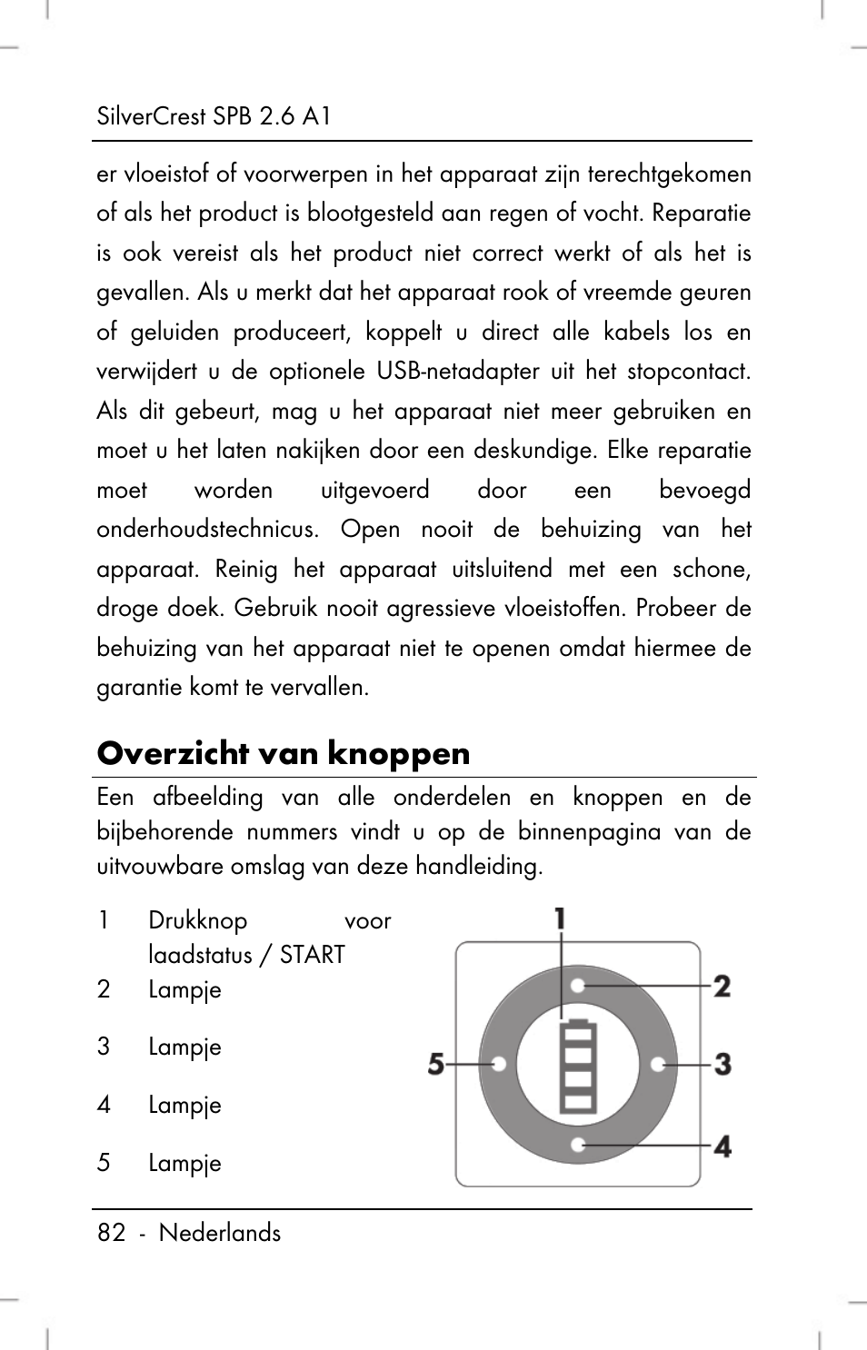 Overzicht van knoppen | Silvercrest SPB 2.6 A1 User Manual | Page 84 / 108