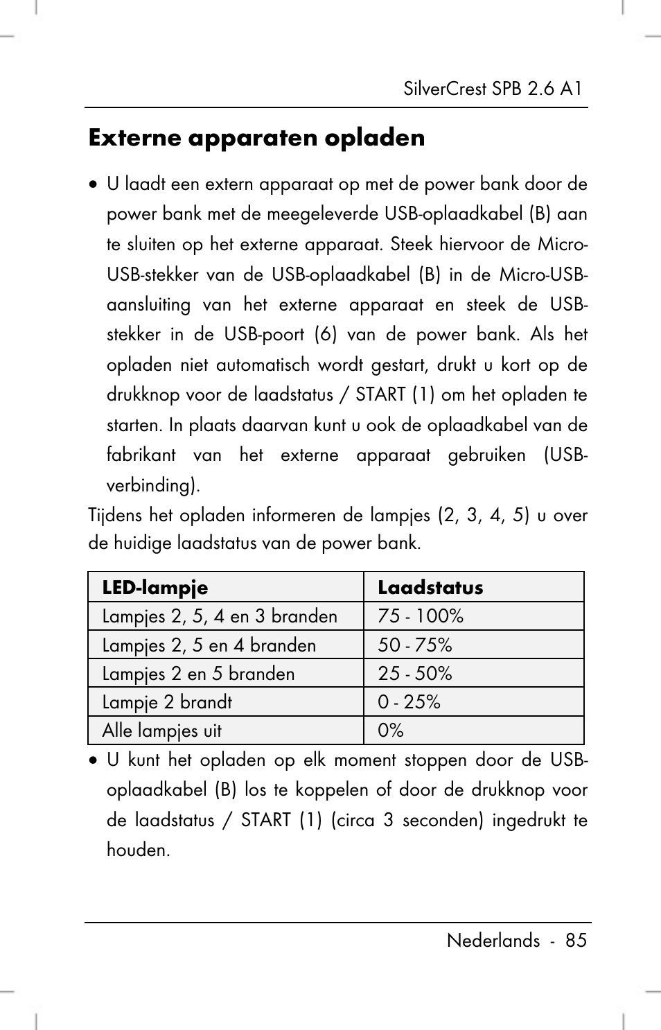 Externe apparaten opladen | Silvercrest SPB 2.6 A1 User Manual | Page 87 / 108