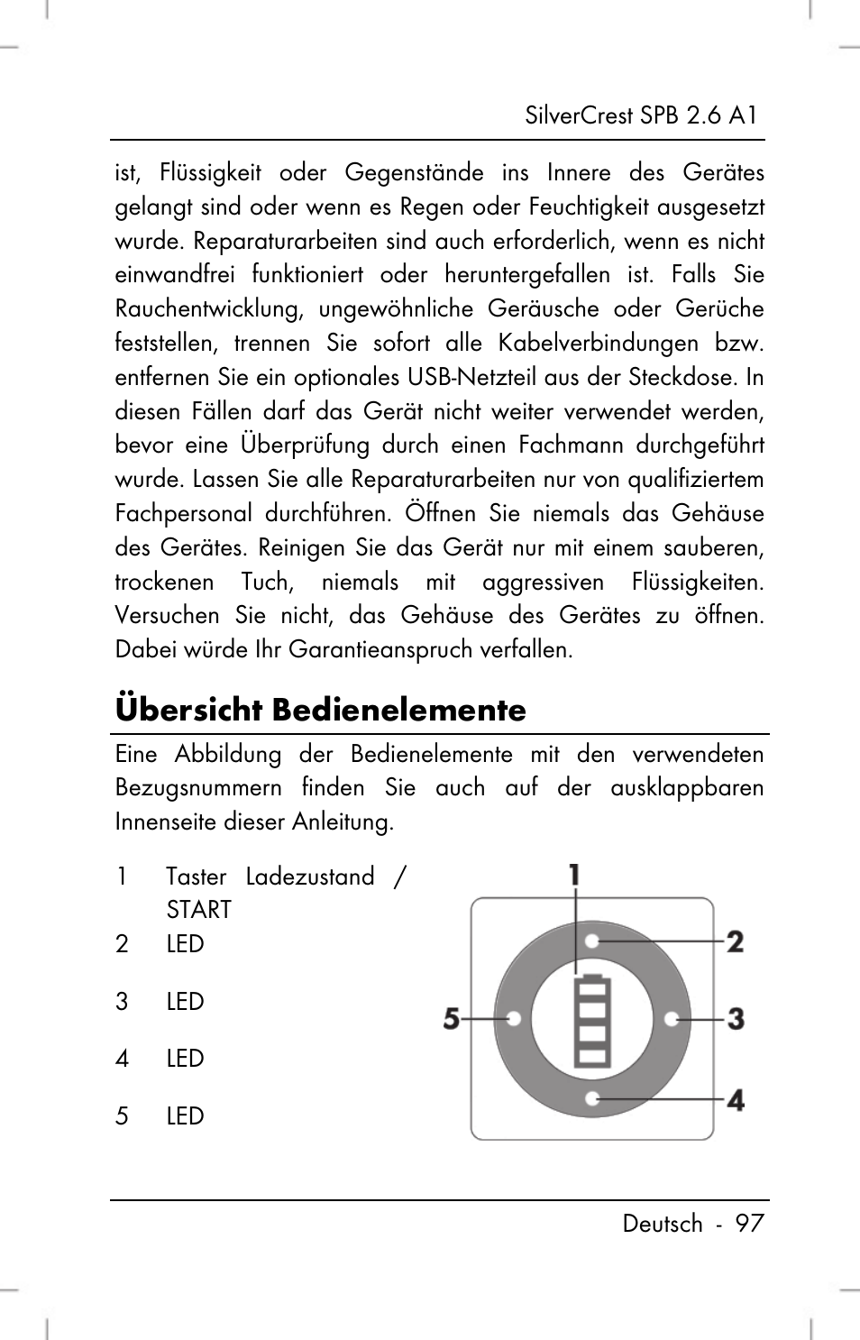 Übersicht bedienelemente | Silvercrest SPB 2.6 A1 User Manual | Page 99 / 108