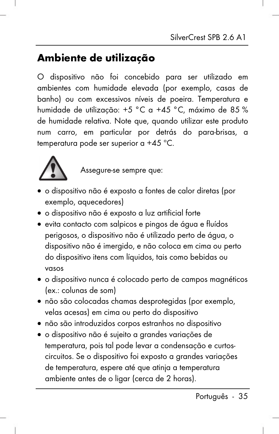 Ambiente de utilização | Silvercrest SPB 2.6 A1 User Manual | Page 37 / 78