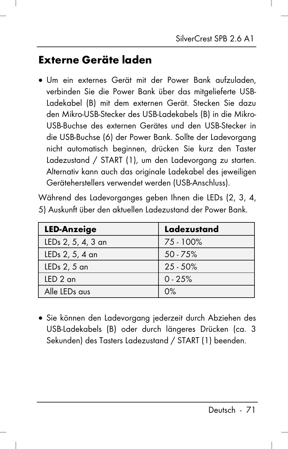 Externe geräte laden | Silvercrest SPB 2.6 A1 User Manual | Page 73 / 78