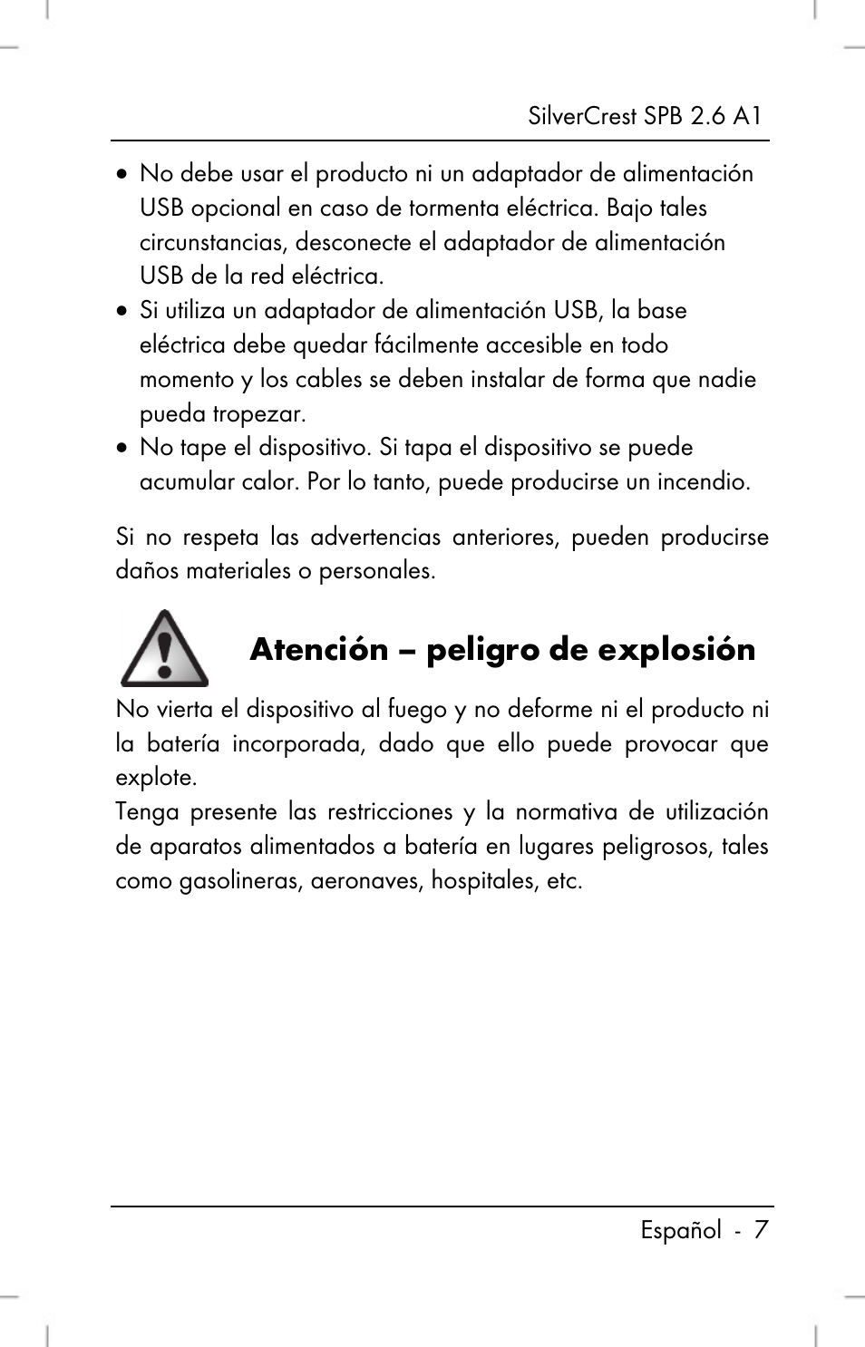 Atención – peligro de explosión | Silvercrest SPB 2.6 A1 User Manual | Page 9 / 78