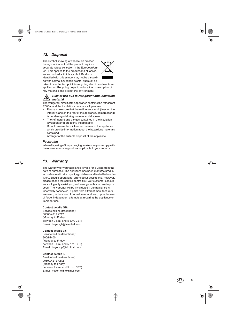 Disposal, Warranty | Silvercrest STG 70 B2 User Manual | Page 11 / 62