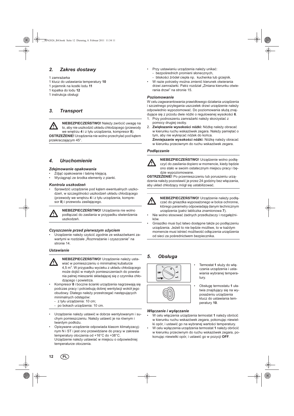 Zakres dostawy, Transport, Uruchomienie | Obsuga | Silvercrest STG 70 B2 User Manual | Page 14 / 62